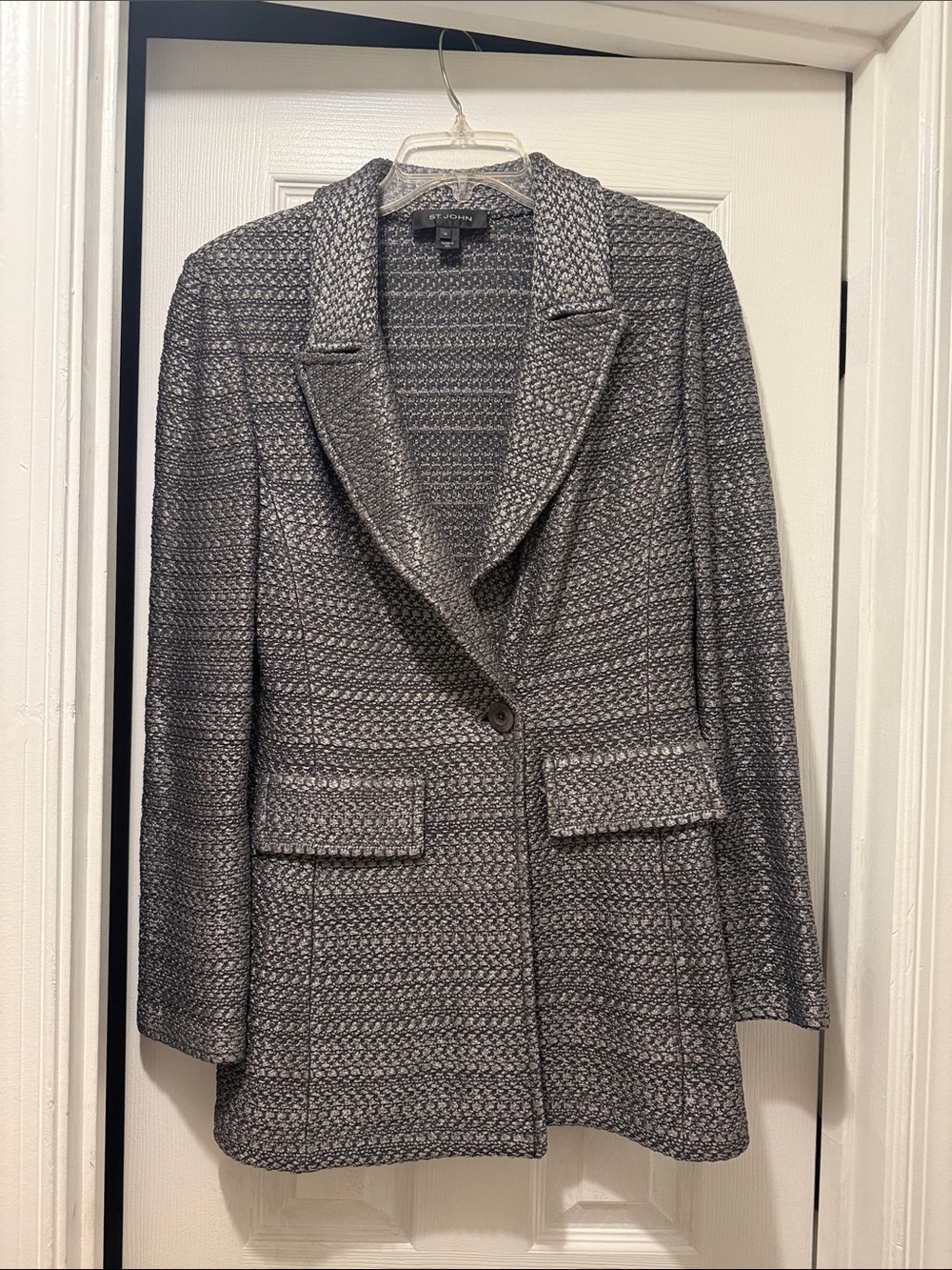 ST. John Woven Textured Blazer Jacket - Gray